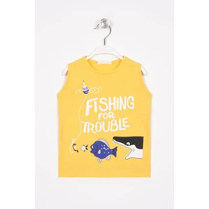 Fıshıng For Trouble Yazı Baskıl Hardal Renk Erkek Cocuk Tshırt