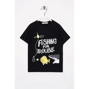 Bisiklet Yaka Kısa Kol Born To Be Yazı Baskılı Kısa Kol Siyah Renk Erkek Çocuk Tshirt