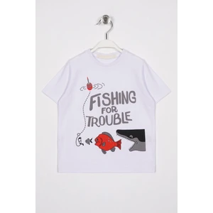 Bisiklet Yaka Kısa Kol Born To Be Yazı Baskılı Kısa Kol Beyaz Renk Erkek Çocuk Tshirt