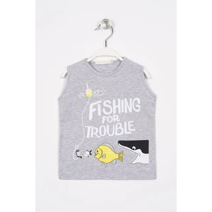 Fıshıng For Trouble Yazı Baskıl Gri Melanj Renk Erkek Cocuk Tshırt