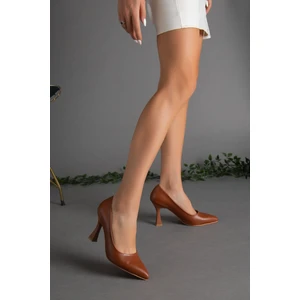 Dilimler Ayakkabı Cilt Ince Topuk Taba Kadın Stiletto