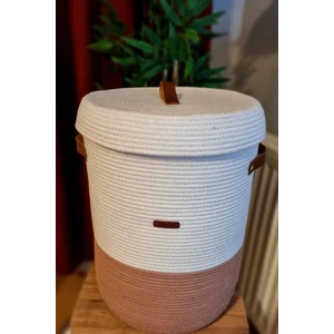Zuviel Deco 35 x 45 El Yapımı Pamuk Kapaklı Kirli Sepeti, Düzenleyici, Çamaşır Sepeti, Oyuncak Sepeti Sütlü Kahve-Ekru / Tek Ebat