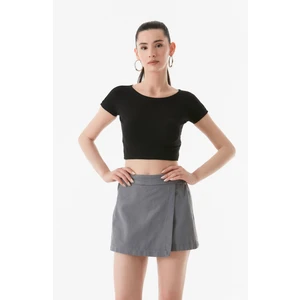 Basic Fitilli Bisiklet Yaka Crop T-Shirt