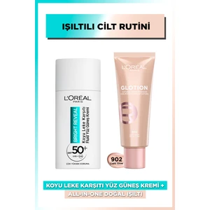 L'oréal Paris Bright Reveal Spf 50+ Koyu Leke Karşıtı Fluid Günlük Yüz Güneş Kremi 50ML + L'oréal Paris Glotion All-In-One Doğal Işıltı 902 - Light Glow