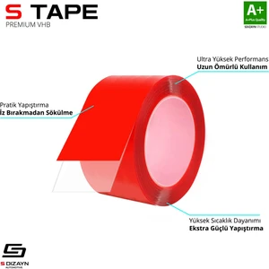 Drs Tuning S-Dizayn Çift Taraflı Bant 50MM x 5 Metre Şeffaf Silikon Vhb Bant A+Kalite