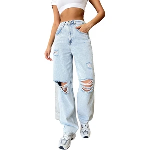 Toka Detaylı Bol Kesim Geniş Paça Rahat Baggy Jean Kot Salaş Kadın Pantolon @milano