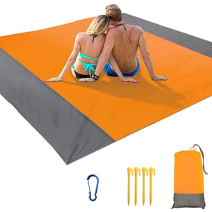 Plaj Battaniyesi, 210 x 200CM Piknik Battaniyesi Ekstra Büyük Su Geçirmez 4 Sabit Çivili Plaj Matı, Plaj Için, Kamp-Turuncu (Yurt Dışından)