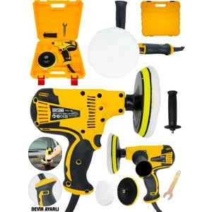Tam Profesyonel 6 Kademe Devir Ayarlı 125 mm Zımpara Araba Pasta Cila Polisaj Makinesi-Sarı