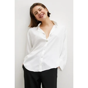 Never More  Viskon Saten Gömlek Beyaz