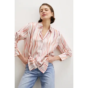 Never More  Dalga Çizgili V Yaka Gömlek Oranj