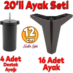 20'li Set Sedir Lüks Mobilya Koltuk Kanepe Tv Ünitesi Destek Ayağı 12 cm Siyah Ayakları