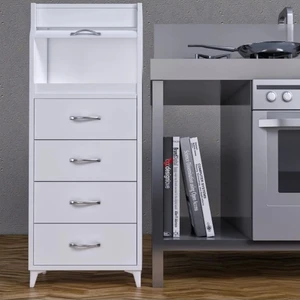 Ahşap Bombeli Çekmeceli Mutfak Kiler Dolabı Ekmeklik Beyaz Kurulu