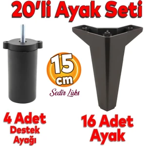 20'li Set Sedir Lüks Mobilya Koltuk Kanepe Tv Ünitesi Destek Ayağı 15 cm Siyah Ayakları