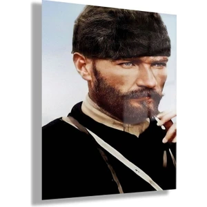 Temperli Gerçek Cam Tablo Yan Açı Kalpaklı Atatürk Fotoğrafı