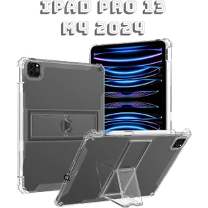 TEKNETSTORE Ipad Pro 13 Inç M4 Çip 2024 Uyumlu Kılıf Kalem Bölmeli Standlı Şeffaf Silikon Case A2925 A2926