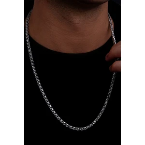 Osmanlı Gümüş Yuvarlak Kral Model Çelik Erkek Kolye Zincir 4.5mm