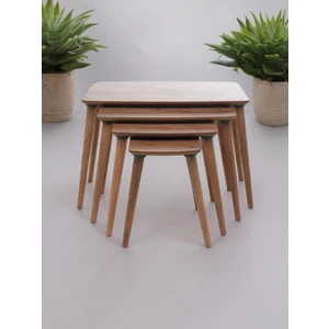Modern 4 Lü Zigon Sehpa, Gürgen Ahşap Ayaklı