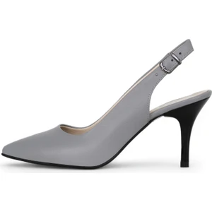 Hakiki Deri Stiletto Sandalet Topuklu Ayakkabı GRİ - 7,5 Cm İnce Topuk Sivri Burun - El İşçiliği Premium Deri GRS048-GR