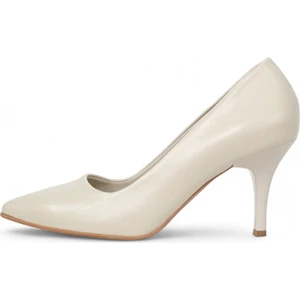 Hakiki Deri Stiletto Topuklu Ekru Krem - 7,5 Cm İnce Topuk Sivri Burun - El İşçiliği Premium Konfor Yumuşak Deri GRS028-EK