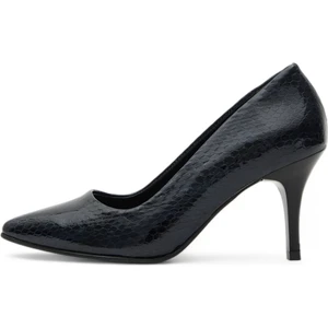 Hakiki Deri Stiletto Topuklu  Ayakkabı Lacivert Yılan Desenli - 7,5 Cm İnce Topuk Sivri Burun - El İşçiliği Premium Yumuşak Deri GRS043-LC