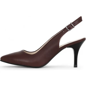 Hakiki Deri Stiletto Sandalet Topuklu Ayakkabı KAHVE  - 7,5 Cm İnce Topuk Sivri Burun - El İşçiliği Premium Deri GRS048-KH