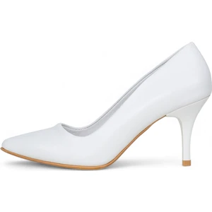 Hakiki Deri Stiletto Topuklu Beyaz - 7,5 Cm İnce Topuk Sivri Burun - El İşçiliği Premium Konfor Yumuşak Deri GRS028-BY