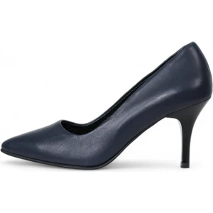 Hakiki Deri Stiletto Topuklu Lacivert  - 7,5 Cm İnce Topuk Sivri Burun - El İşçiliği Premium Konfor Yumuşak Deri GRS028-LC