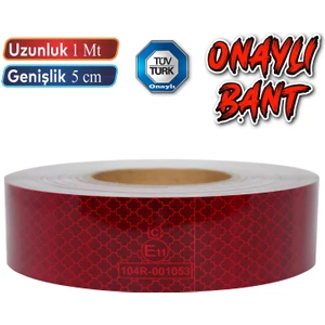 Tüvtürk Onaylı Belgeli Bant 1 Metre 5 cm Kırmızı Reflektörlü Reflektif Fosforlu Şerit Bant Ikaz Bandı