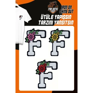 Ütü ile Yapışan Dokuma Arma Seti Patch Yama Çiçekli Harfler Modeli F Harfi (3 Adet)