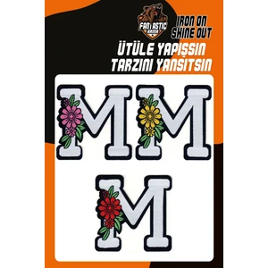 Ütü ile Yapışan Dokuma Arma Seti Patch Yama Çiçekli Harfler Modeli M Harfi (3 Adet)