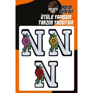 Ütü ile Yapışan Dokuma Arma Seti Patch Yama Çiçekli Harfler Modeli N Harfi (3 Adet)