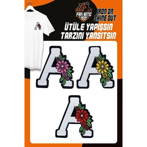 Ütü ile Yapışan Dokuma Arma Seti Patch Yama Çiçekli Harfler Modeli A Harfi (3 Adet)