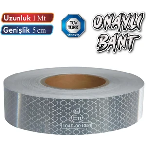 Tüvtürk Onaylı Belgeli Bant 1 Metre 5 cm Beyaz Reflektörlü Reflektif Fosforlu Şerit Bant Ikaz Bandı