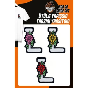 Ütü ile Yapışan Dokuma Arma Seti Patch Yama Çiçekli Harfler Modeli L Harfi (3 Adet)