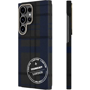 Galaxy S24 Ultra Uyumlu Kılıf Ekose Desenli Youngkit Gezhi Serisi Kapak Mavi