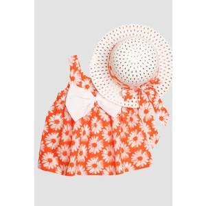 Chicsy Baby Şapkalı Papatya Çiçek Desenli Fiyonklu Esnek Kız Bebek Elbisesi