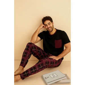 Premium Pamuklu Kısa Kollu Erkek Pijama Takımı- Ekose Damat Pijama Takımı