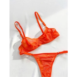La Linaa Kadın Turuncu Tül Tanga Külotlu Sütyen Takım Tül-1