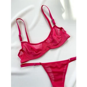 La Linaa Kadın Fuşya Tül Tanga Külotlu Sütyen Takım