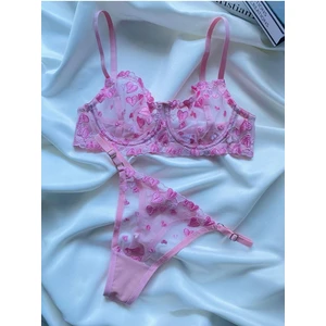 La Linaa Lovely Pembe Kadın Tül Tanga Külotlu Bralet Takım