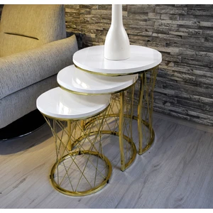 Sedaş Living Units 3 Lü Hasır Telli Beyaz Suntalam Metal Ayak Zigon Sehpa Sehpa-Takimi-Zigon-Sehba