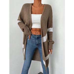 Trend Esinty Kadın Rahat Kalıp Bloklu Oversize Uzun Triko Hırka (Renkli)