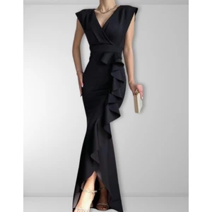 Trend Esinty Kadın Krep Yaka Eteği Volanlı Abiye Elbise (Renkli)