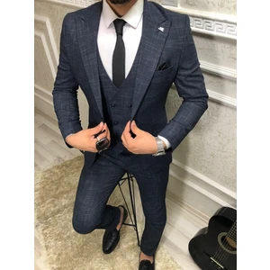Erkek Lacivert Antrasit Italyan Kesim Slim Fit Takım Elbise TKMELBS-8682
