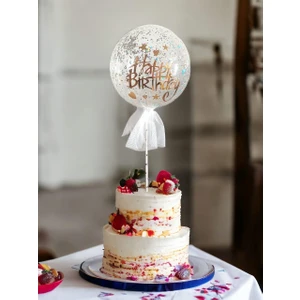 Parti Adresi Pasta Üzeri Balon Kiti Pullu Şeffaf Balon Gümüş