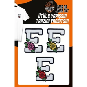 Ütü ile Yapışan Dokuma Arma Seti Patch Yama Çiçekli Harfler Modeli E Harfi (3 Adet)
