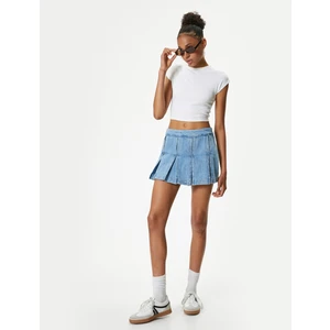 Mini Kot Şort Etek Pileli Rahat Kalıp