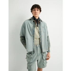 Kot Gömlek Ceket Oversize Kısa Kollu Düğmeli Cep Detaylı