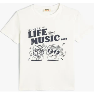 T-Shirt Kısa Kollu Bisiklet Yaka Baskı Detaylı Pamuklu