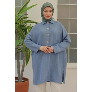 Armine Trend Kadın Gömlek Yaka Düğmeli Indigo Tunik 24YT442